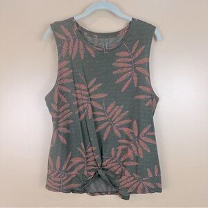 A New Day Army Green Tropical Leaf Print Twist Front Tank Top Large Casual
